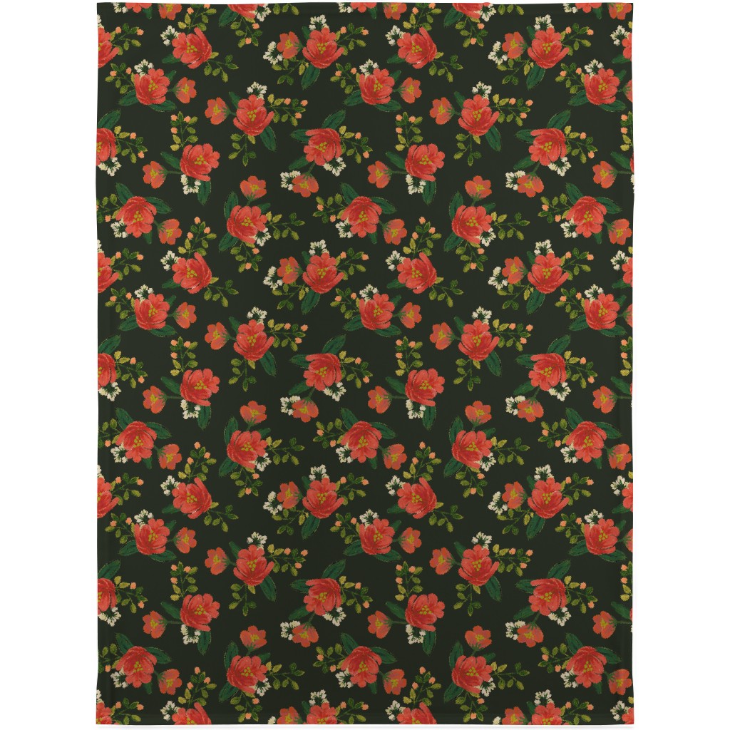 Holiday Floral Blanket, Sherpa, 30x40, Green, Classic Green
