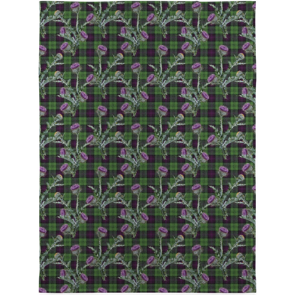 Feochadan Tartan - Green and Purple Blanket, Sherpa, 30x40, Green, Classic Green