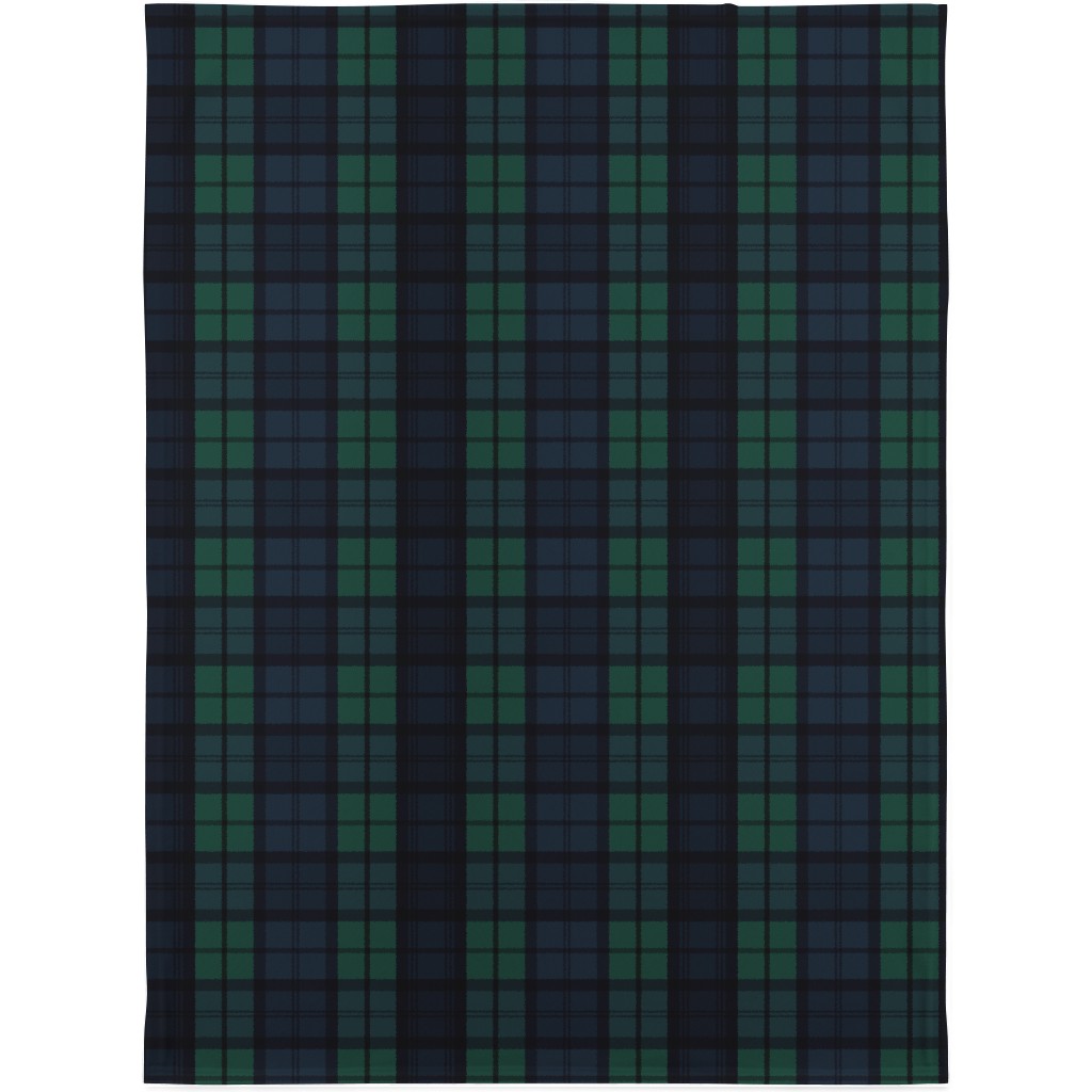 Dark Green Plaid Blanket, Sherpa, 30x40, Green