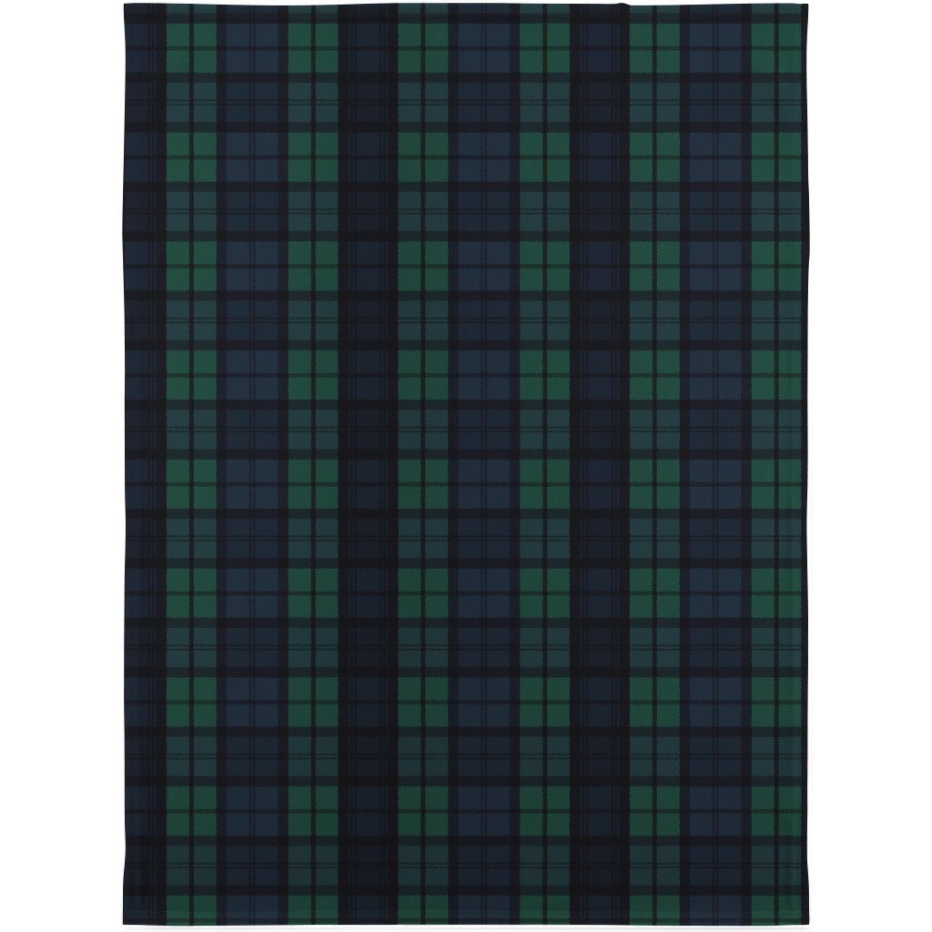 Dark Green Plaid Blanket, Sherpa, 30x40, Green
