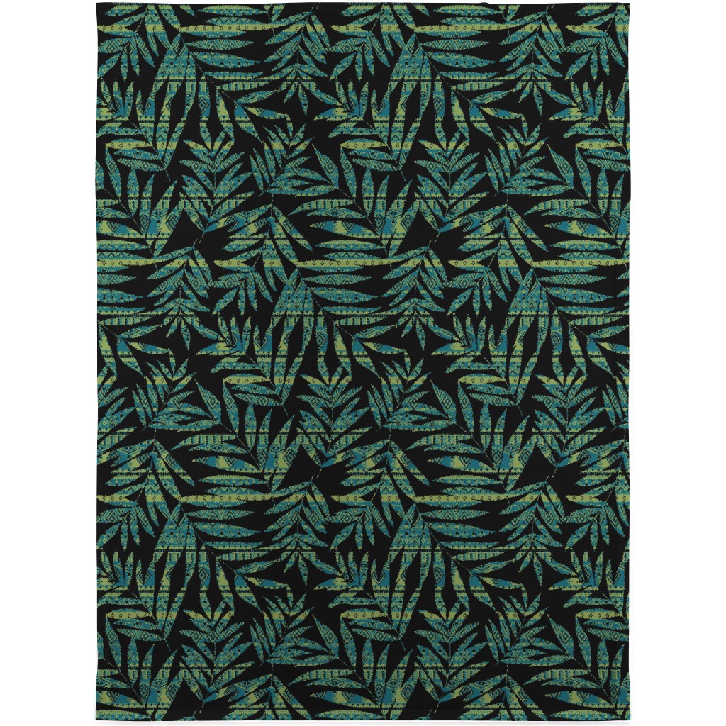 Patterned Palm - Dark Blanket, Sherpa, 30x40, Black