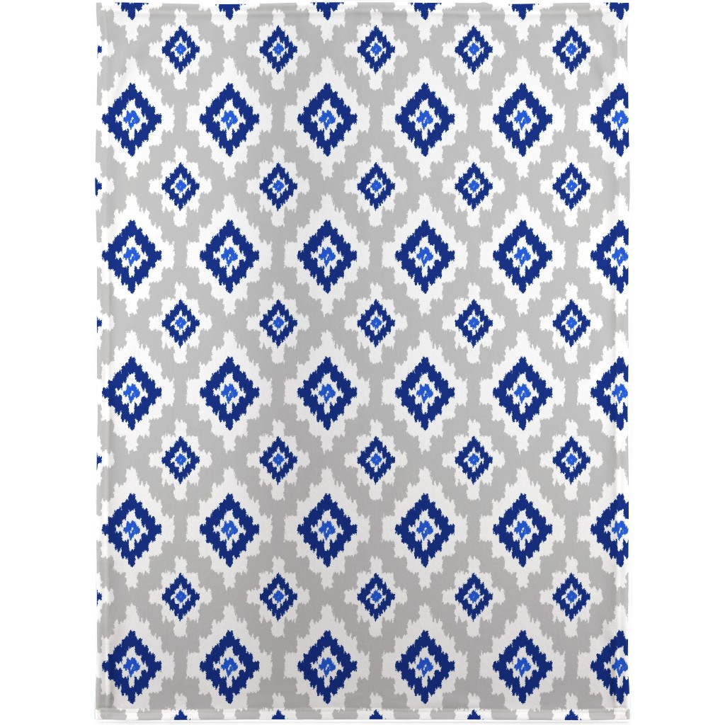 Boho Ikat in Blue & Grey Blanket, Sherpa, 30x40, Blue