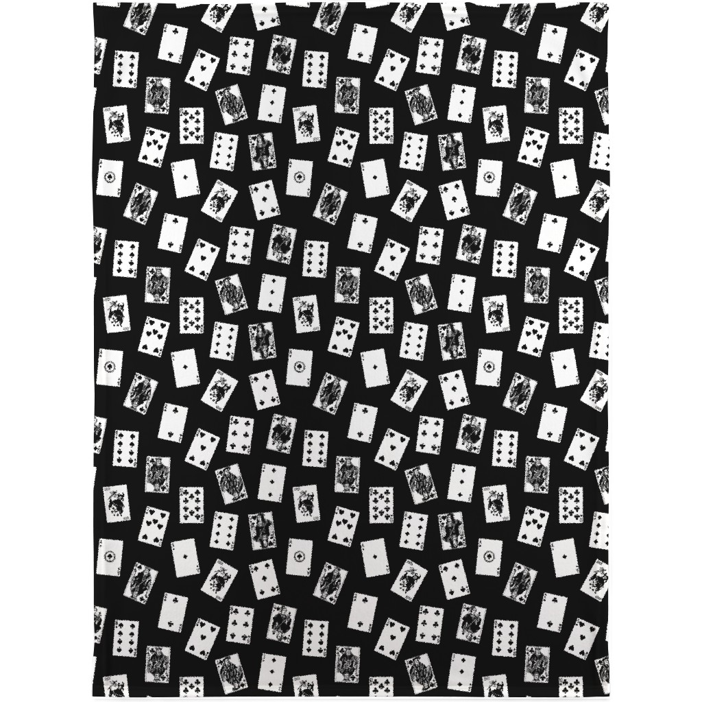 Scattered Playing Cards Blanket, Sherpa, 30x40, Black