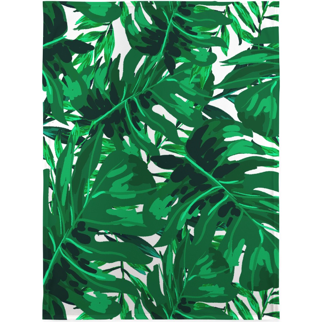 Tropical Leaves - Bright Green Blanket, Sherpa, 30x40, Green