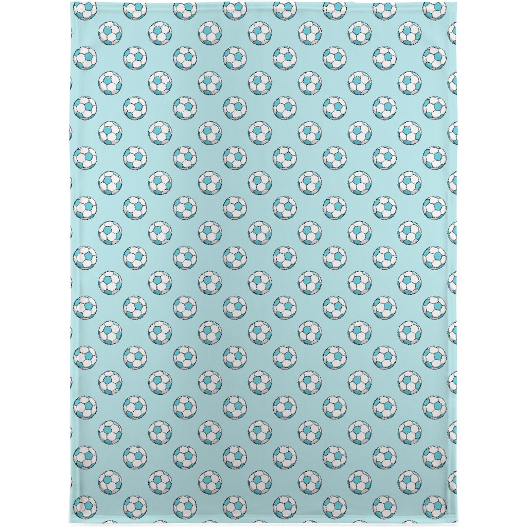 Soccer Balls Blanket, Sherpa, 30x40, Blue, Powder Blue