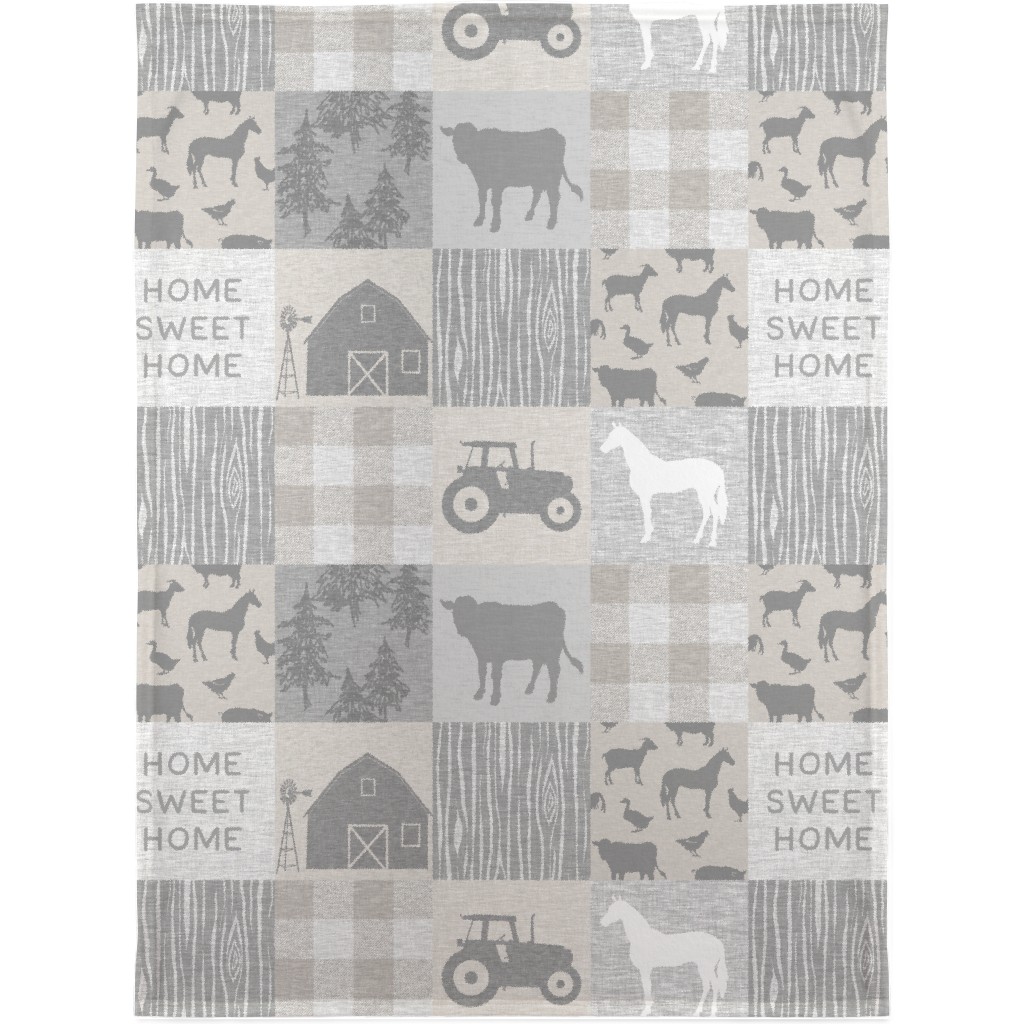 Home Sweet Home Farm - Grey and Cream Blanket, Sherpa, 30x40, Gray