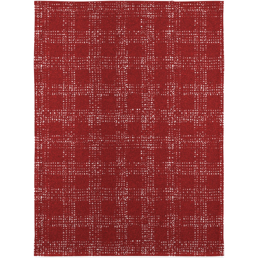 Mud Cloth Plaid - Red and White Blanket, Sherpa, 30x40, Red
