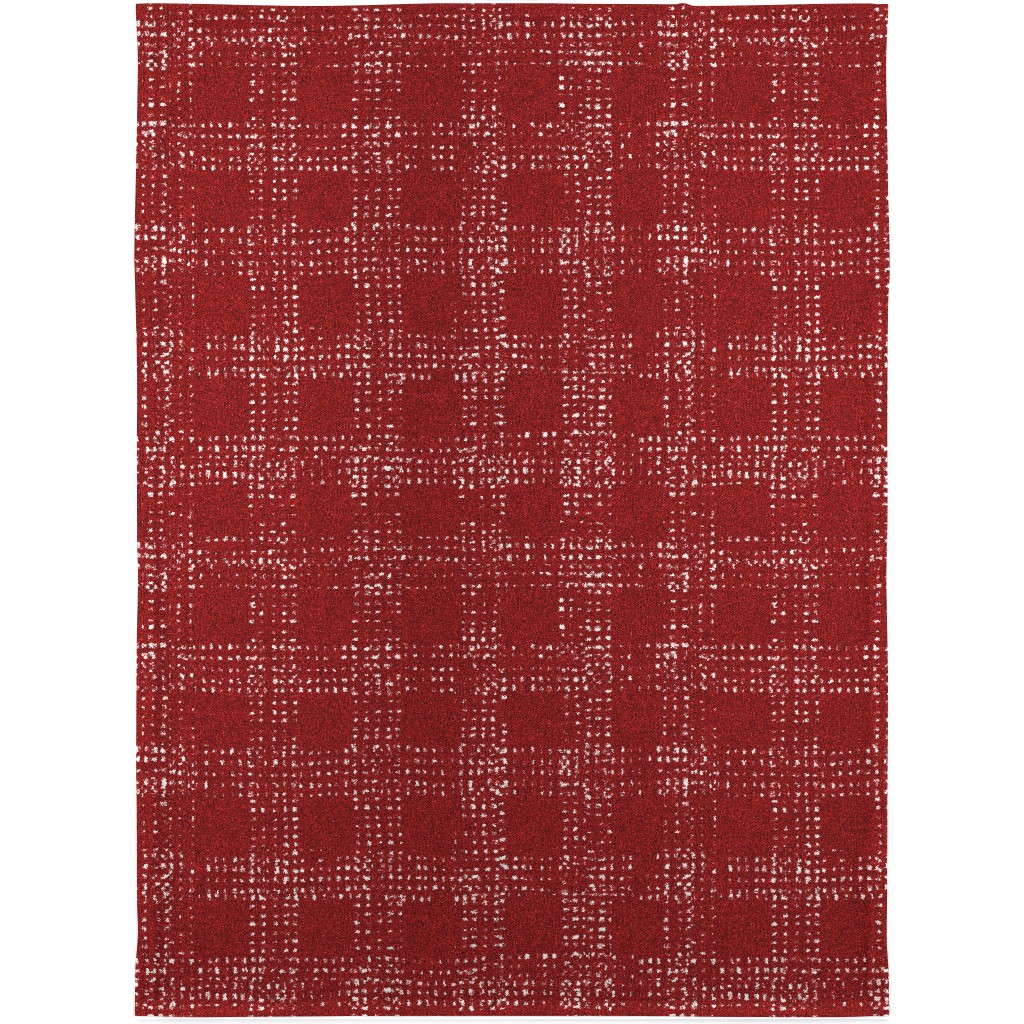 Mud Cloth Plaid - Red and White Blanket, Sherpa, 30x40, Red, Red
