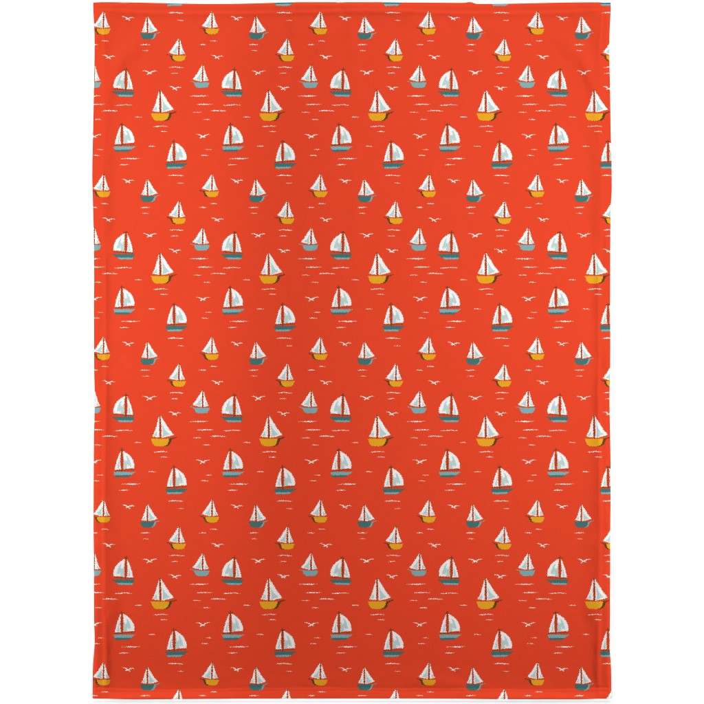 Sailboats Blanket, Sherpa, 30x40, Red