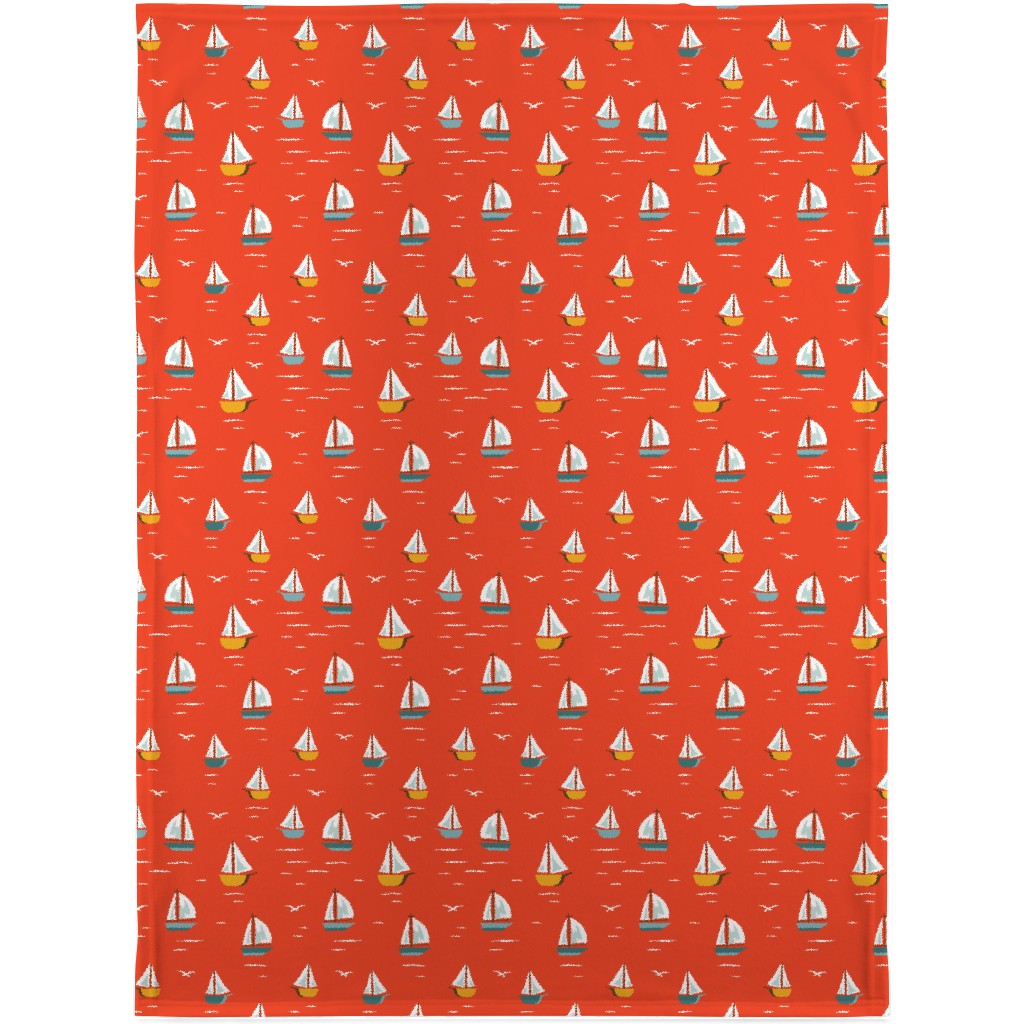 Sailboats Blanket, Sherpa, 30x40, Red, New Year