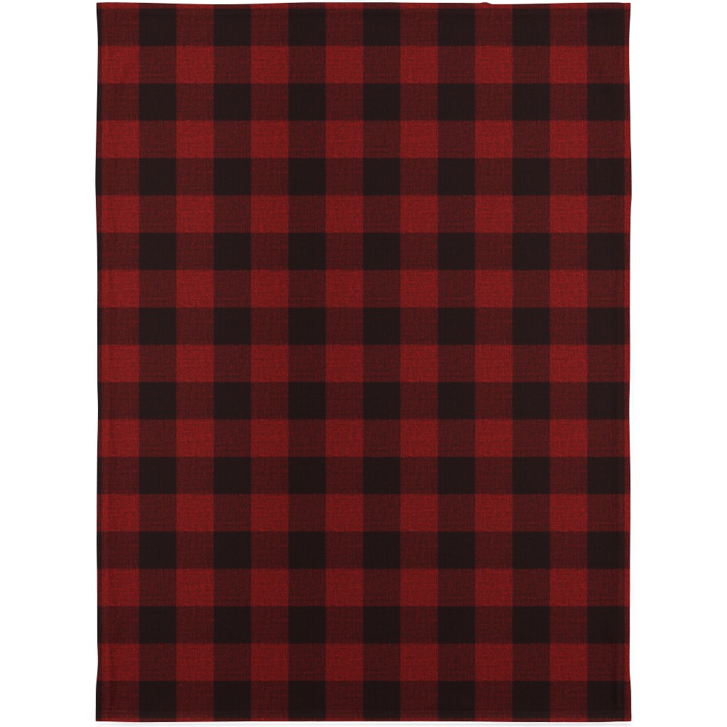 Linen Look Gingham Lumberjack - Red, Black Blanket, Sherpa, 30x40, Red, Red