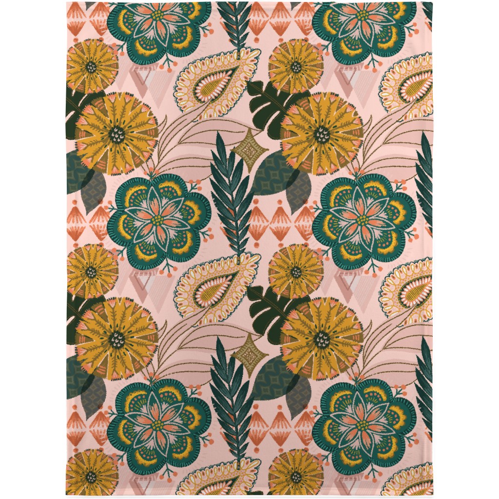 Boho Tropical - Floral - Pink Blanket, Sherpa, 30x40, Multicolor