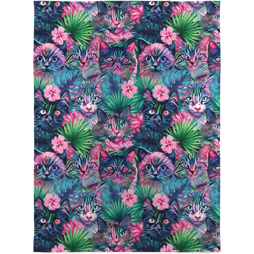 Cats and Summer Floral - Multi Blanket, Sherpa, 30x40, Multicolor