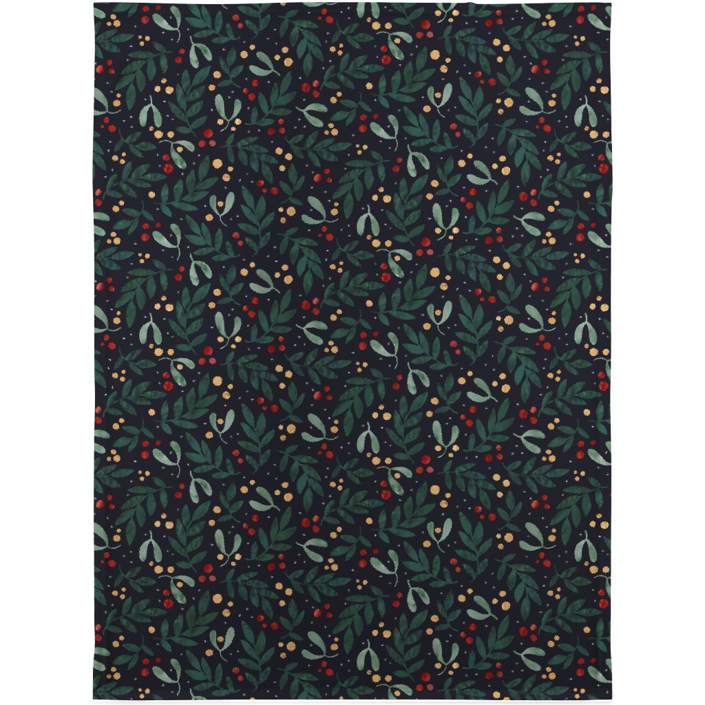 Christmas Berries - Dark Blanket, Sherpa, 30x40, Green