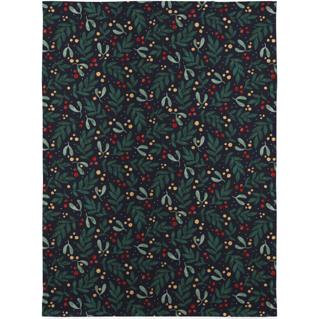 Christmas Berries - Dark Blanket, Sherpa, 30x40, Green