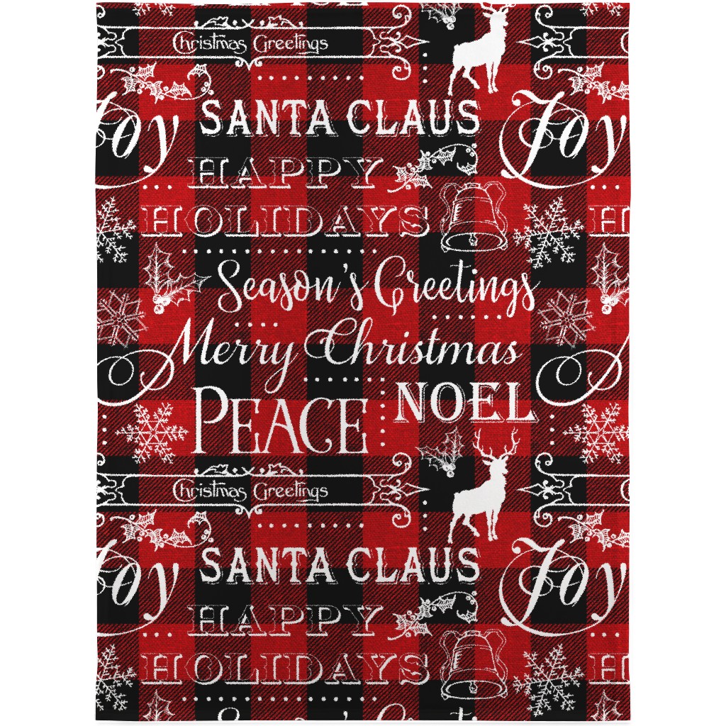 Buffalo Plaid Christmas Typography - Red and Black Blanket, Sherpa, 30x40, Red