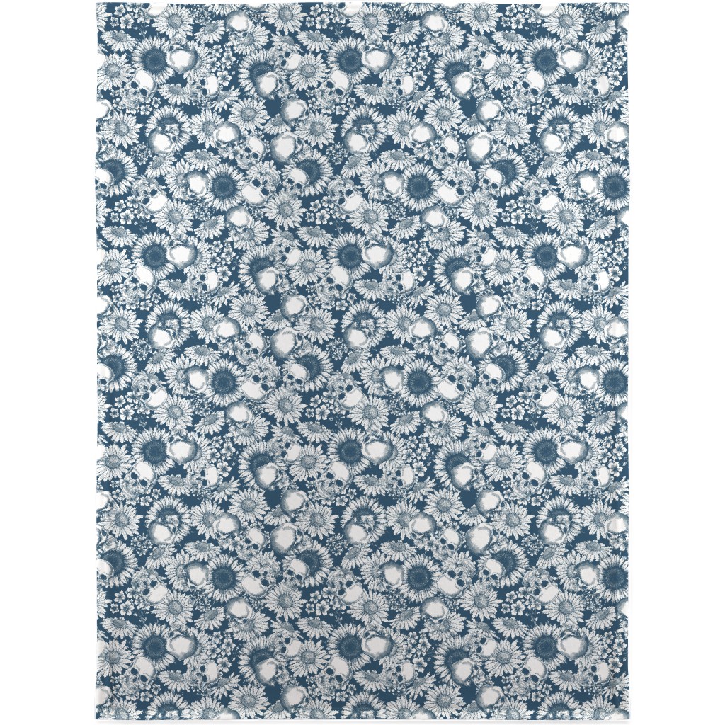Floral Skull - Blue Blanket, Sherpa, 30x40, Blue, True Blue