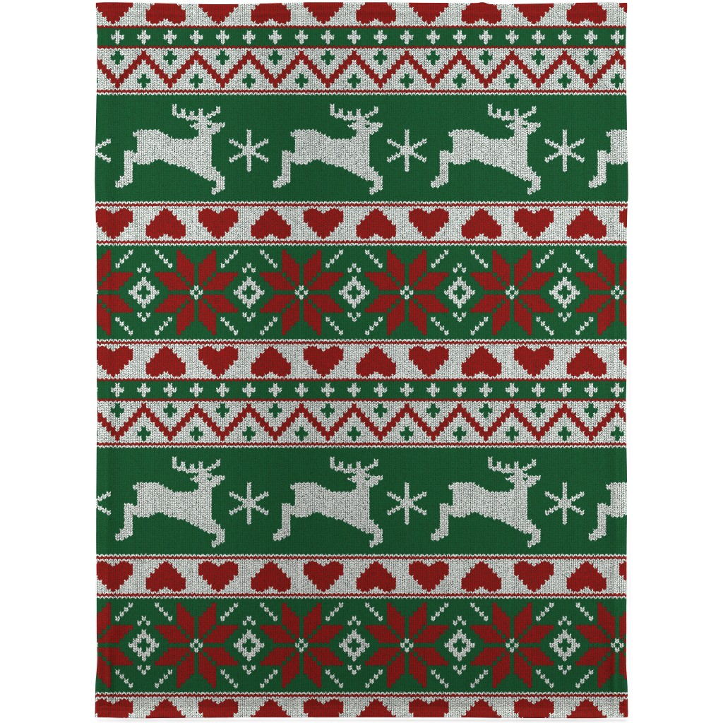 Christmas Knit - Green and Red Blanket, Sherpa, 30x40, Multicolor