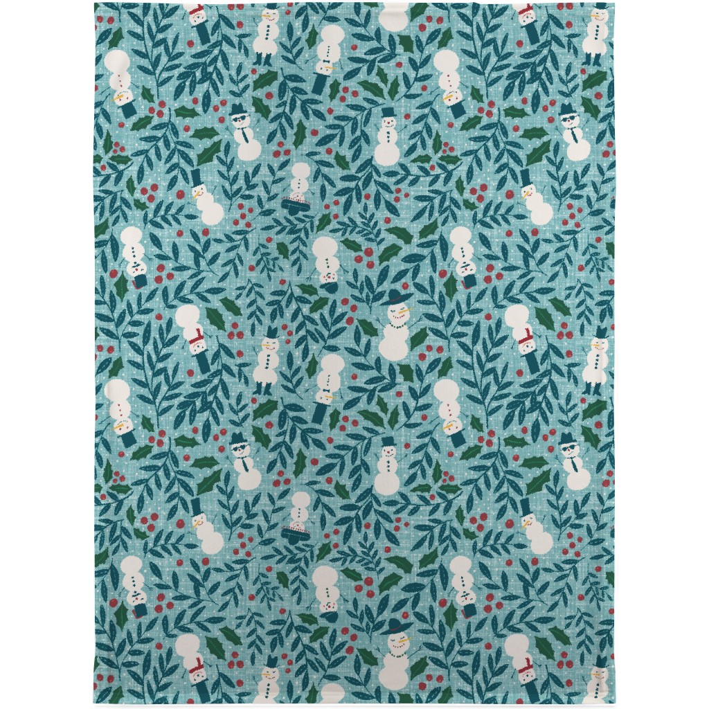 Snowmen in Winter Wonderland - Blue Blanket, Sherpa, 30x40, Blue, True Blue