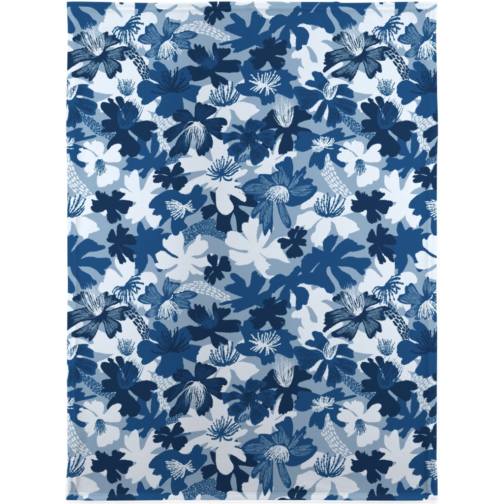 Barely Blue Floral Blanket, Sherpa, 30x40, Blue, True Blue