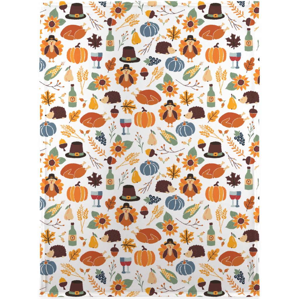 Thanksgiving - Multi on White Blanket, Sherpa, 30x40, Multicolor