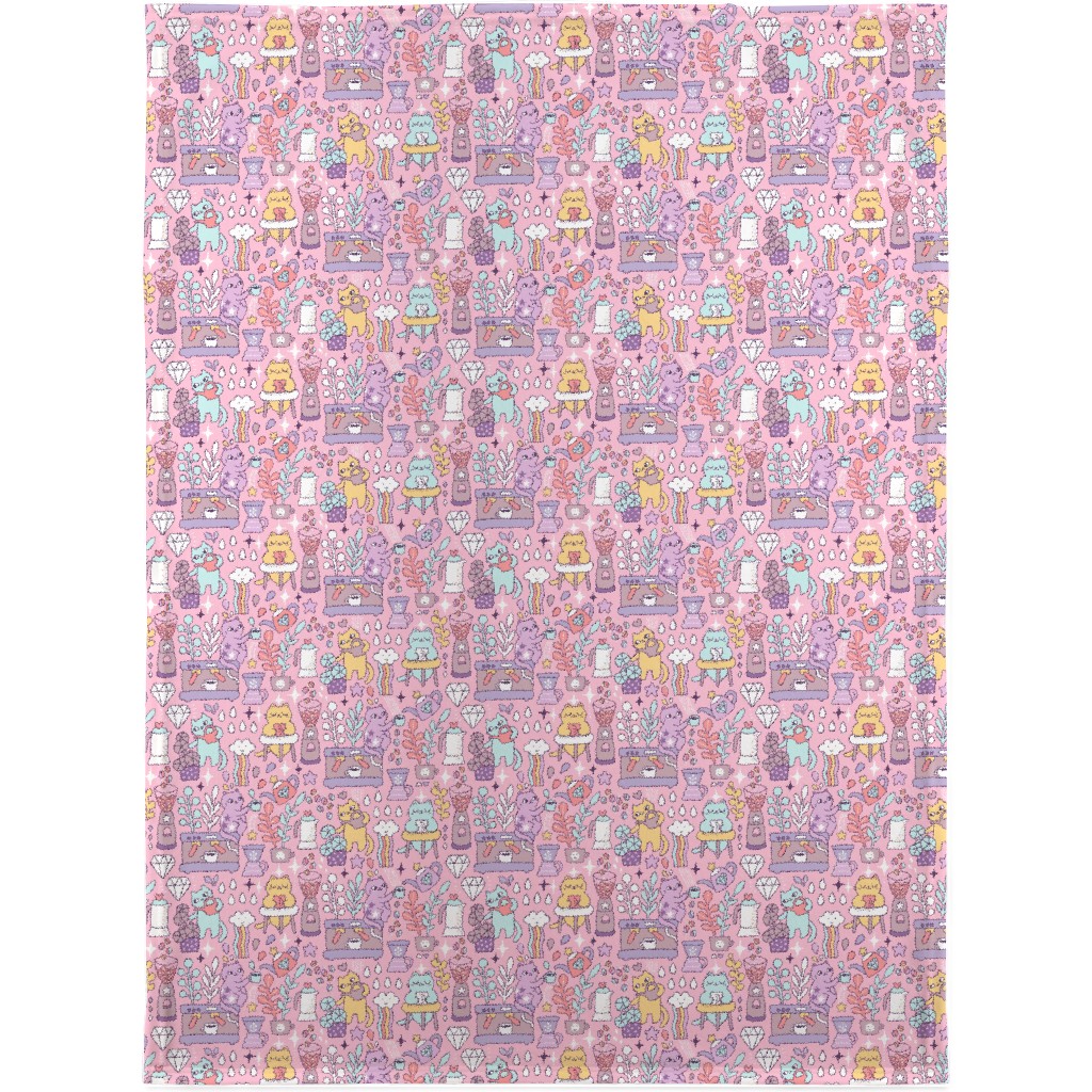 Cute Cats - Multicolor Pastel Blanket, Sherpa, 30x40, Pink