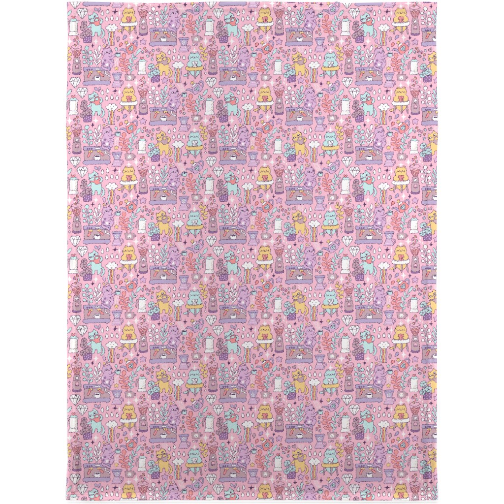 Cute Cats - Multicolor Pastel Blanket, Sherpa, 30x40, Pink, Bright Pink