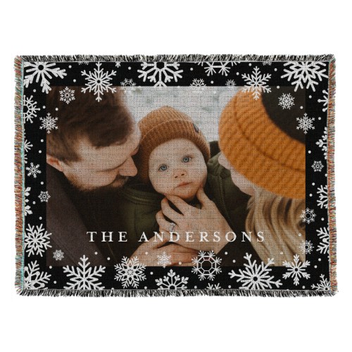 Whimsy Snowflake Border Woven Photo Blanket, 54x70, Black, black