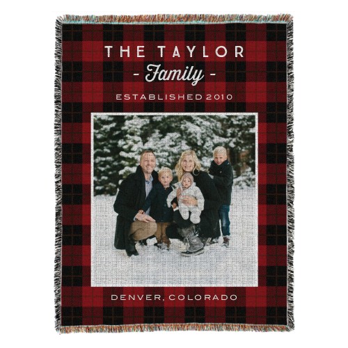 Rustic Plaid Red Woven Photo Blanket, 54x70, Red