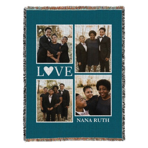 Love Lives Here Woven Photo Blanket, 54x70, Gray