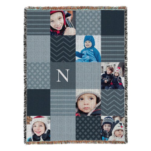 Patchwork Monogram Woven Photo Blanket, 54x70, Black, silhouette