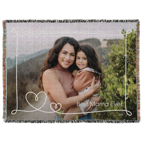 Whimsy Heart Border Woven Photo Blanket, 60x80, White