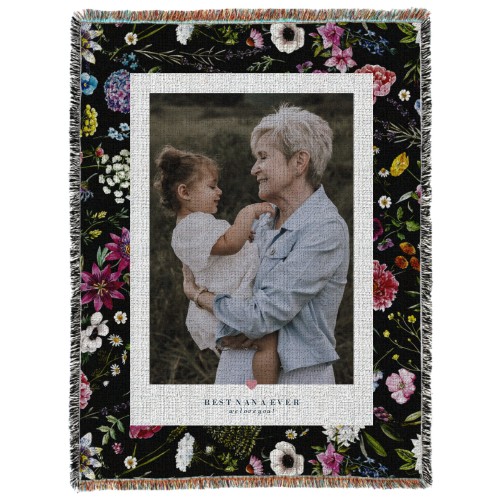Moody Floral Frame Woven Photo Blanket, 60x80, Black