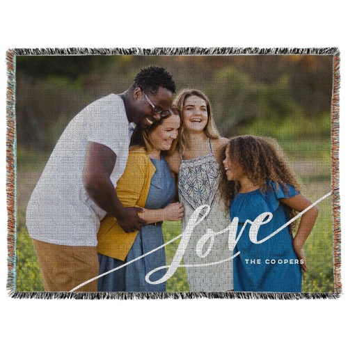 Tilted Love Script Woven Photo Blanket, 60x80, White