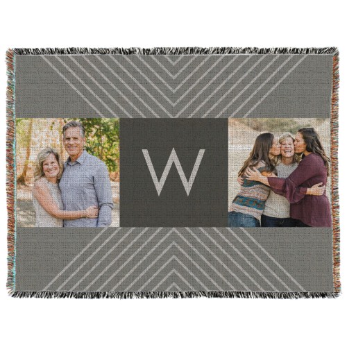 Clean Contemporary Monogram Woven Photo Blanket, 60x80, Gray