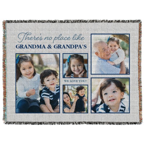 No Place Like Woven Photo Blanket, 60x80, Blue