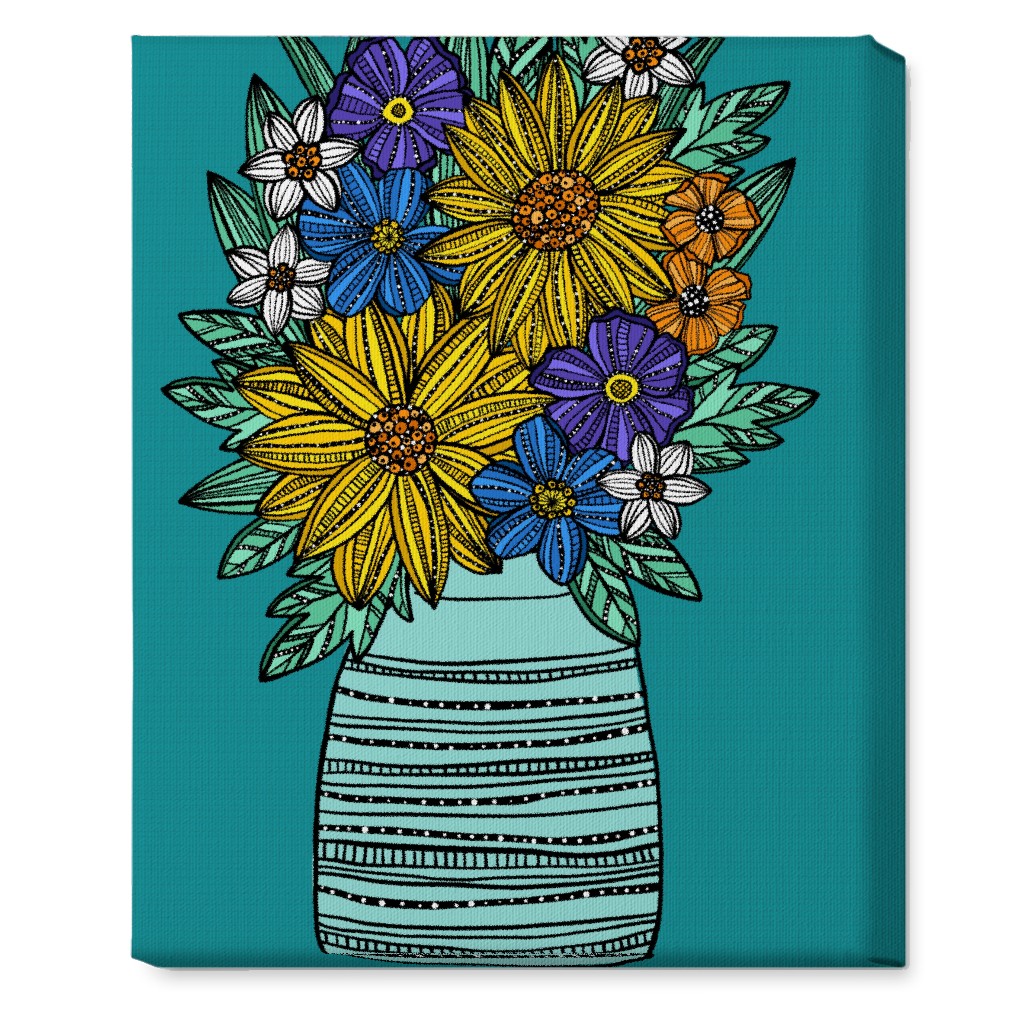 Sunflower Bouquet - Teal Wall Art, No Frame, Single piece, Canvas, 16x20, Multicolor