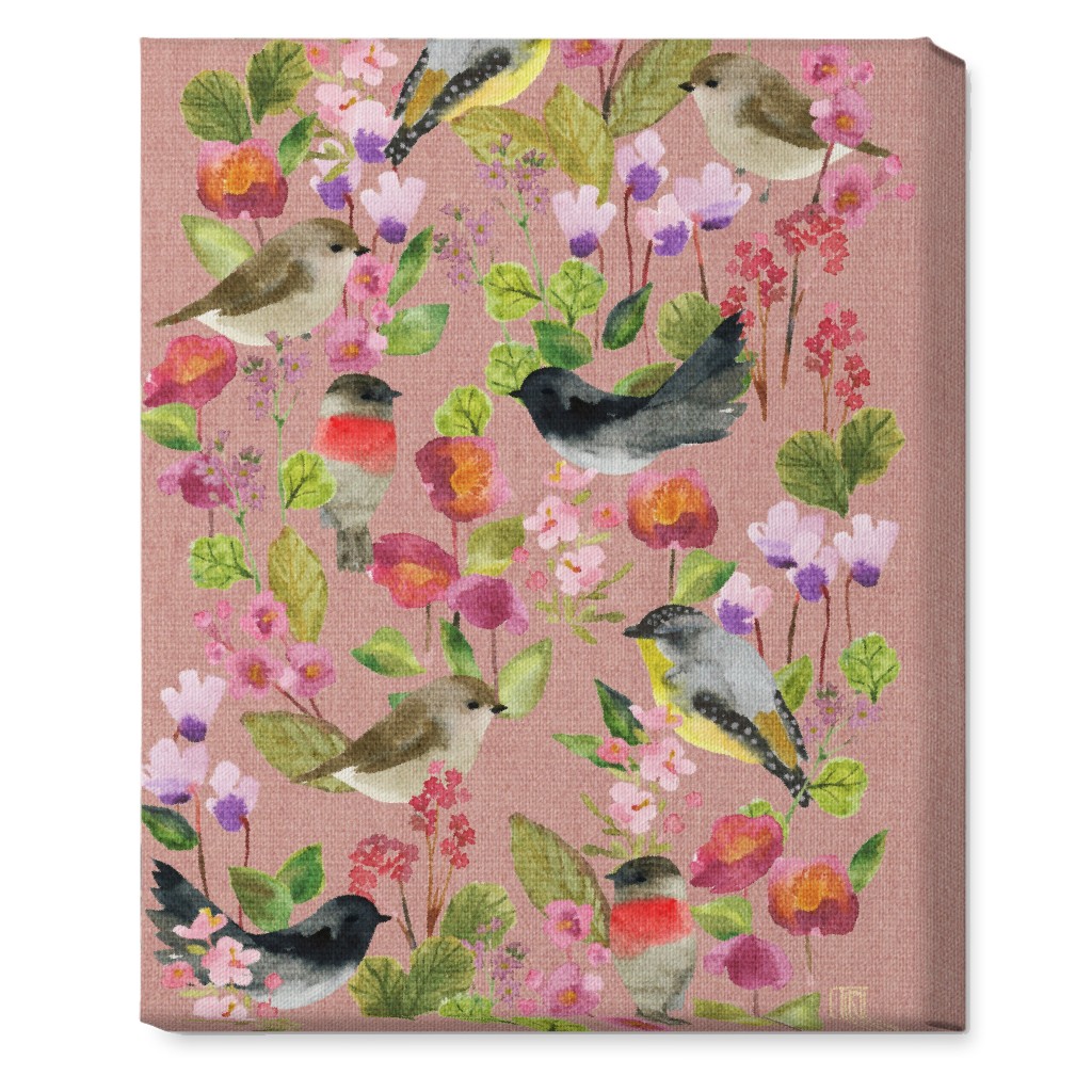 Winter Birds in the Garden Wall Art, No Frame, Single piece, Canvas, 16x20, Pink