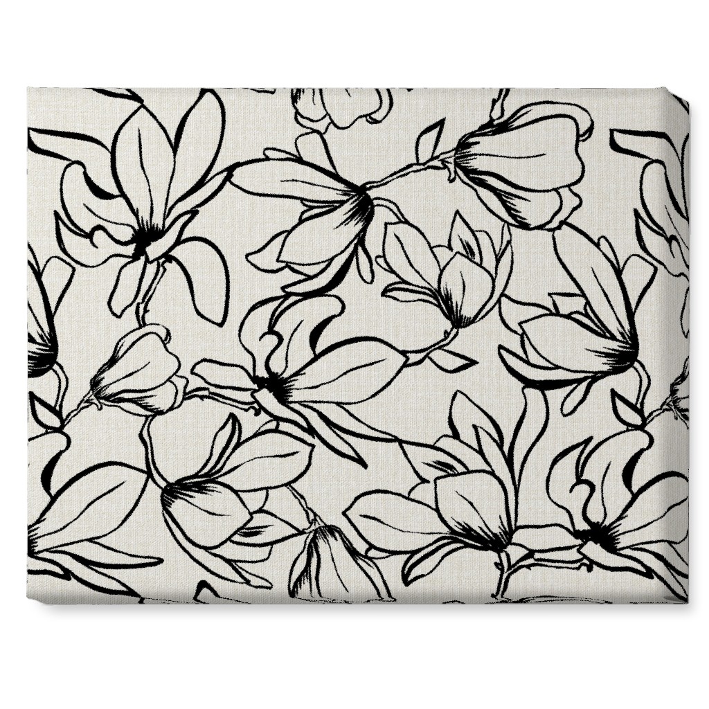 Magnolia Garden - Textured - White & Black Wall Art, No Frame, Single piece, Canvas, 16x20, Beige, Pearl