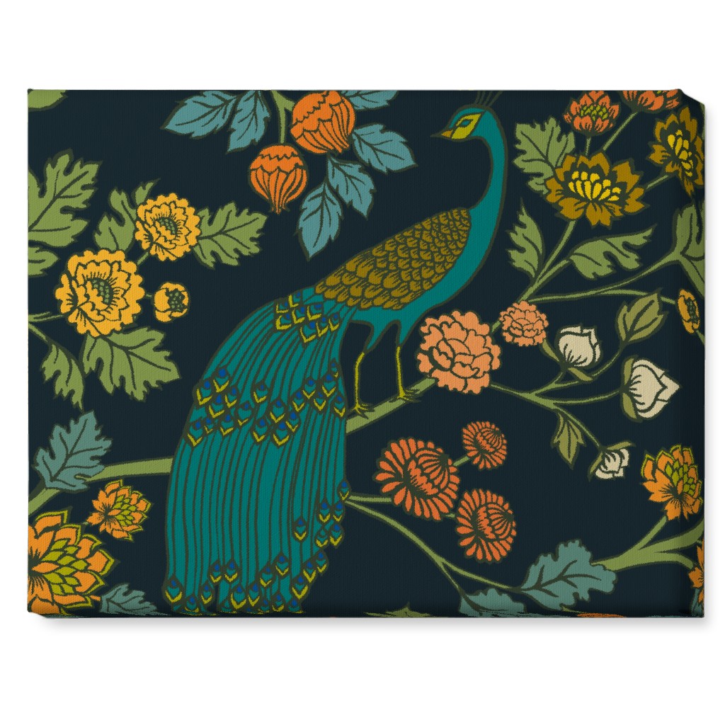Peacock Garden - Midnight Wonderland Wall Art, No Frame, Single piece, Canvas, 16x20, Blue, True Blue