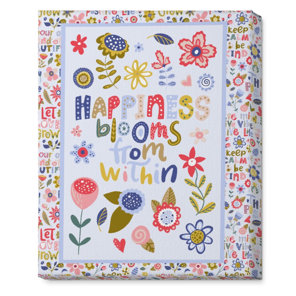 Happiness Blooms From Within - Inspirational Floral Wall Art, No Frame, Single piece, Canvas, 16x20, Multicolor
