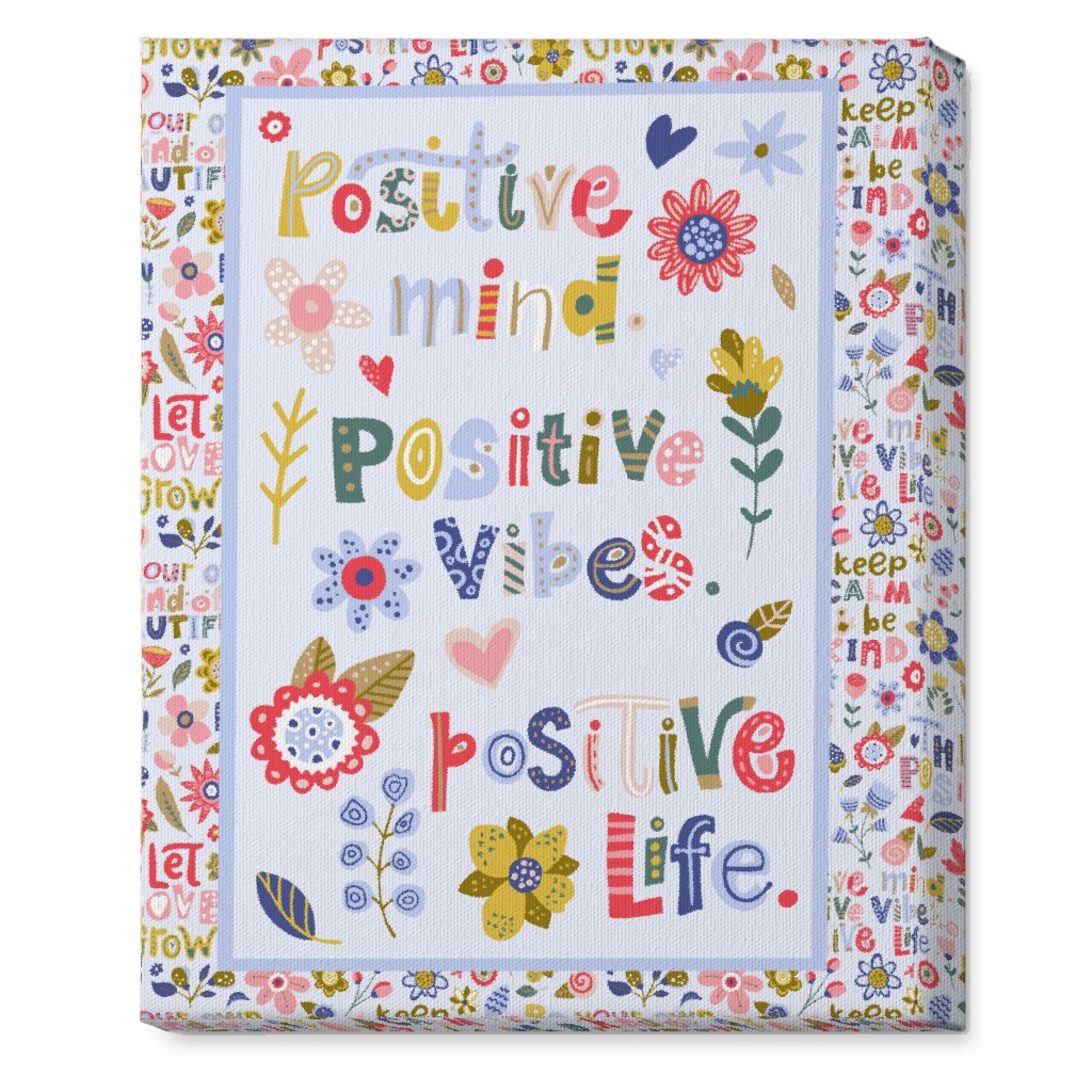 Positive Vibes, Positive Life - Inspirational Floral Wall Art, No Frame, Single piece, Canvas, 16x20, Multicolor