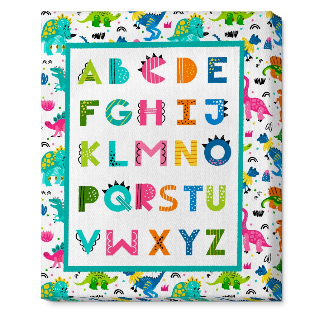 Colorful Dinosaur World Alphabet - Multi Wall Art, No Frame, Single piece, Canvas, 16x20, Multicolor