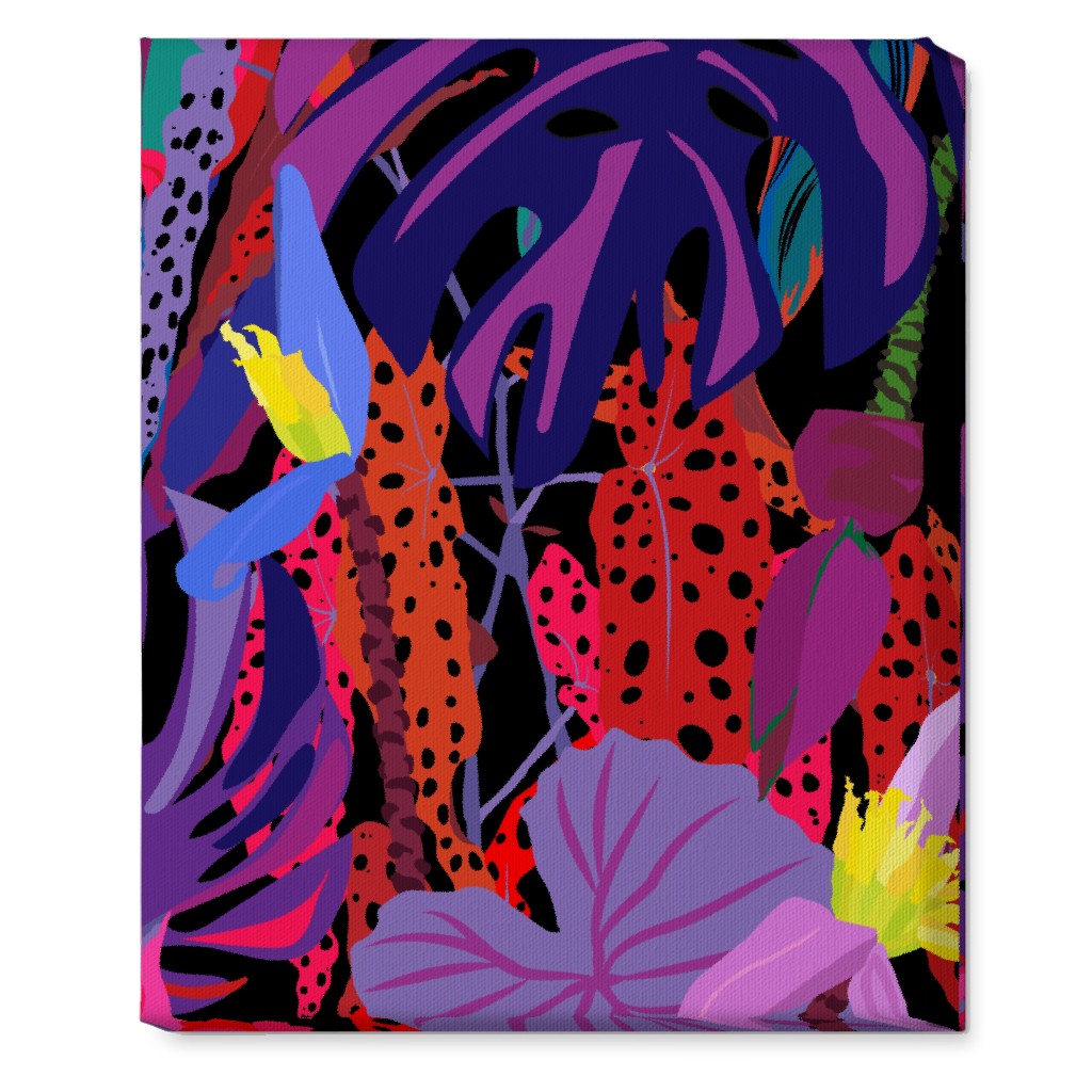 Neon Night Tropical Garden - Purple Wall Art, No Frame, Single piece, Canvas, 16x20, Purple