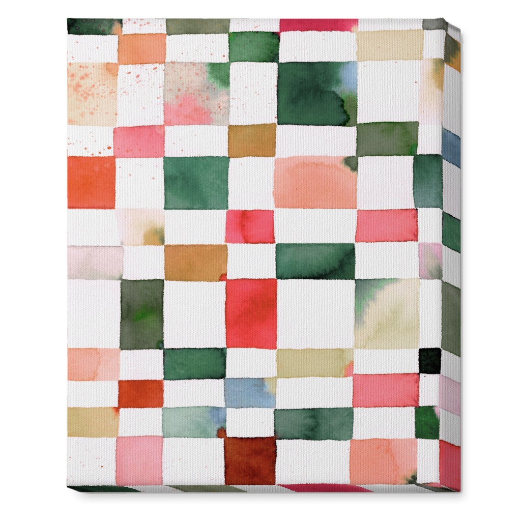 Watercolor Checker - Multi Wall Art, No Frame, Single piece, Canvas, 16x20, Multicolor