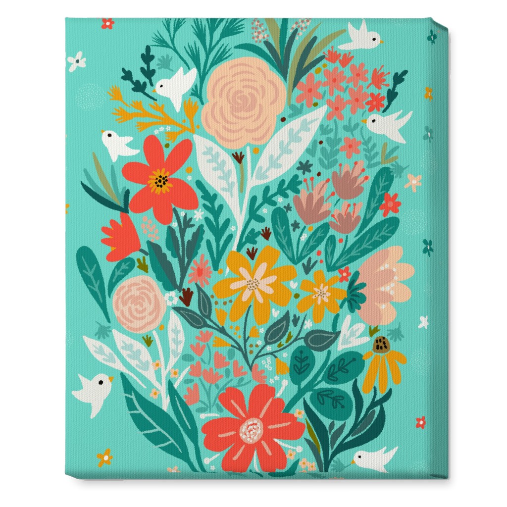 Floral Days - Multi on Blue Wall Art, No Frame, Single piece, Canvas, 16x20, Multicolor