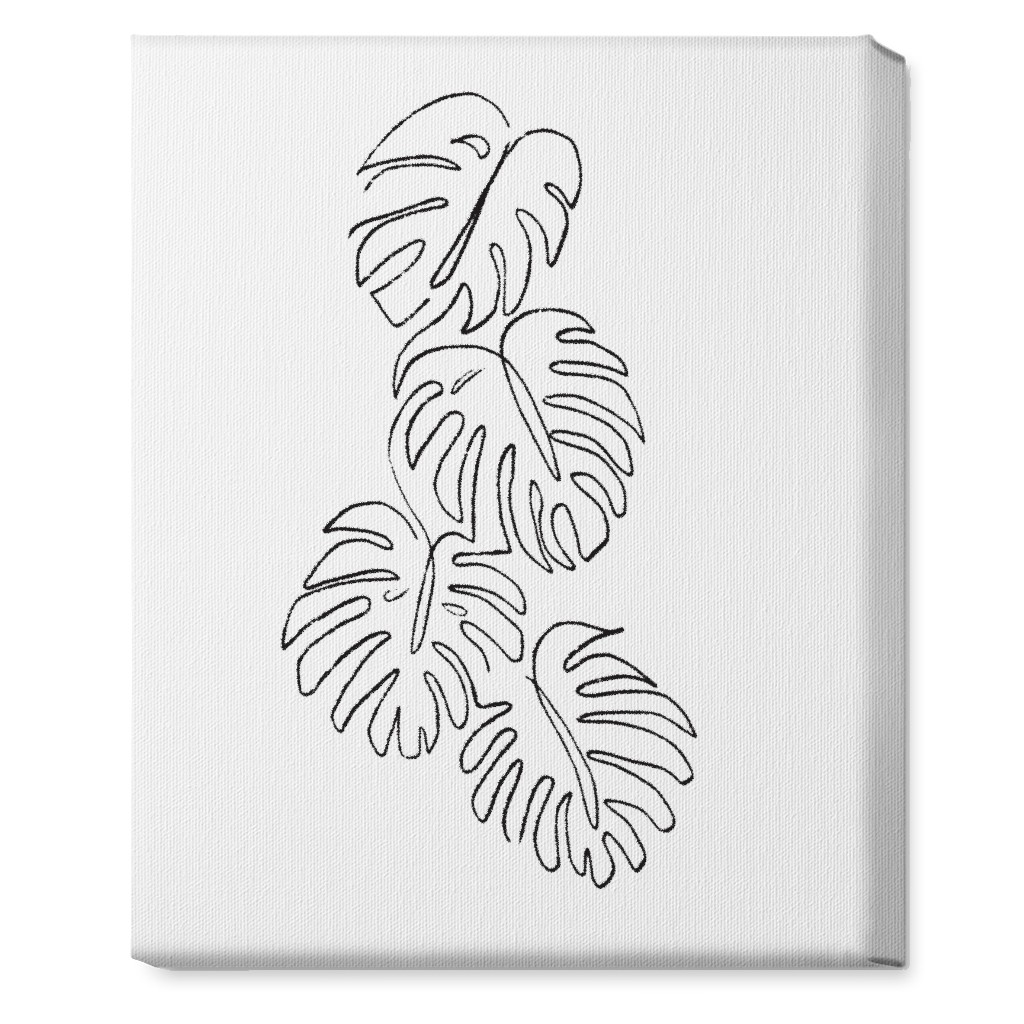 Monstera Leaf Line Art - Black and White Wall Art, No Frame, Single piece, Canvas, 16x20, White
