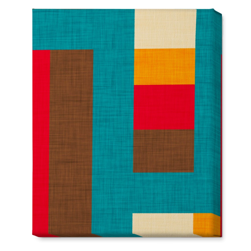 Abstract Mod Cube - Multi on Blue Wall Art, No Frame, Single piece, Canvas, 16x20, Multicolor