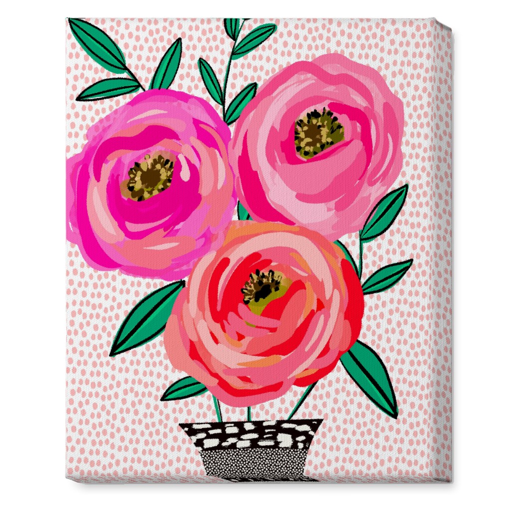 Happy Day Florals - Pink Wall Art, No Frame, Single piece, Canvas, 16x20, Pink, Bright Pink