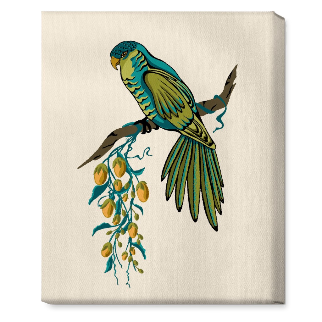 Bird Perched on Branch - Multi Wall Art, No Frame, Single piece, Canvas, 16x20, Beige, Pearl